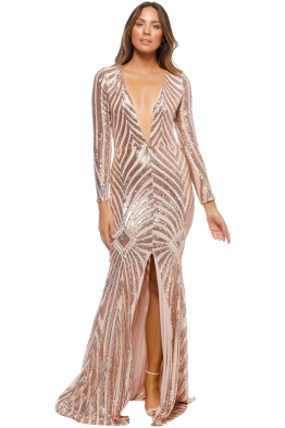 Ae'lkemi - Art Deco Sequin Gown - Gold - Front