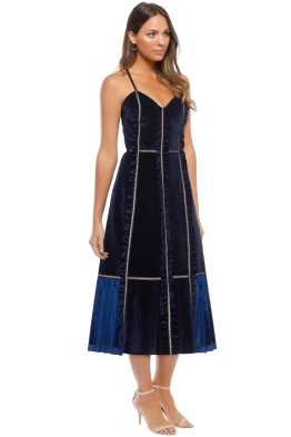 “Elegance Draped in Midnight Blue Velvet Grace”