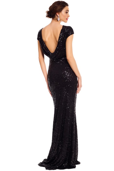 Sequin Cowl Back Gown in Black by Badgley Mischka for Hire