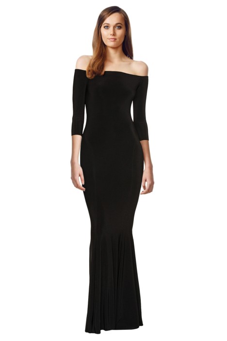 norma kamali off shoulder fishtail gown