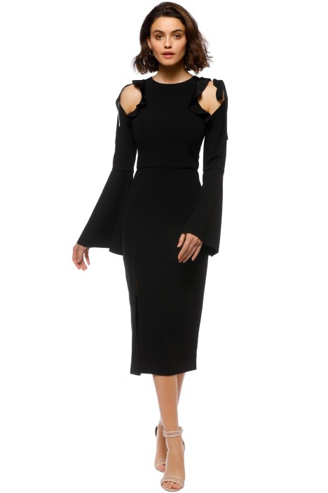Gigi Ruffle Midi Dress in Black by Rebecca Vallance for Hire Rebecca Vallance - Gigi Ruffle Midi Dress - Black - Front