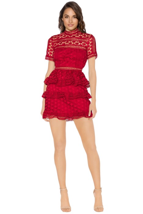 red high neck lace dress