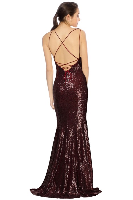 Jessica Gown in Garnet by Theia for Hire | GlamCorner