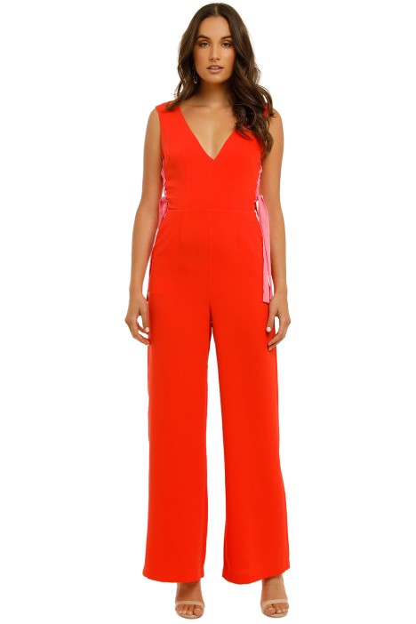 Dancing in Flames Jumpsuit in Red/Pink by Vestire for Hire | GlamCorner